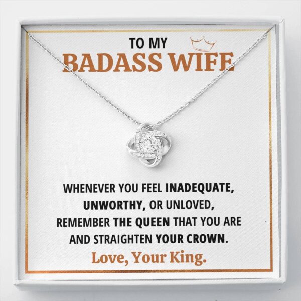 To My Badass Wife Queen Love Knot Necklace Gift Set