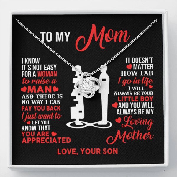 To My Mom Little Boy Love Knot Necklace Gift Set