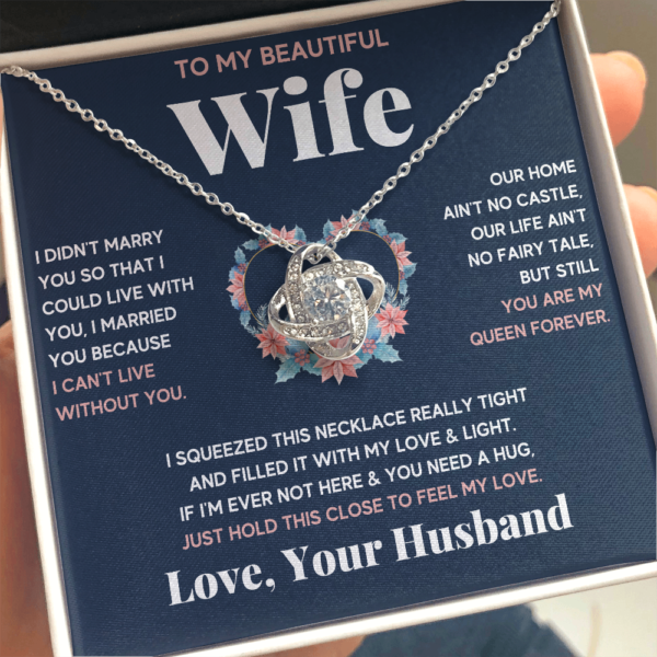 To My Beautiful Wife Squeeze Love Knot Necklace Gift Set