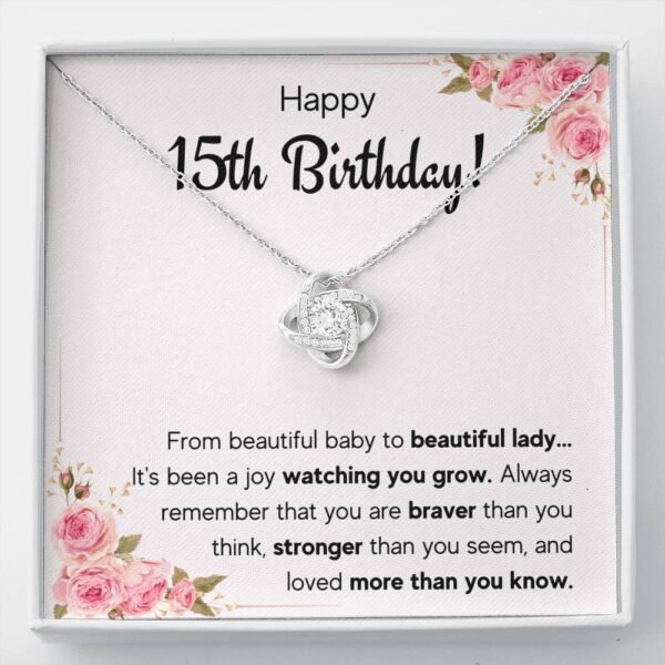 Happy 15Th Birthday Joy Love Knot Necklace Gift Set