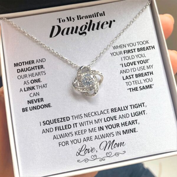To My Beautiful Daughter - From Mom - Love And Light - Love Knot Necklace