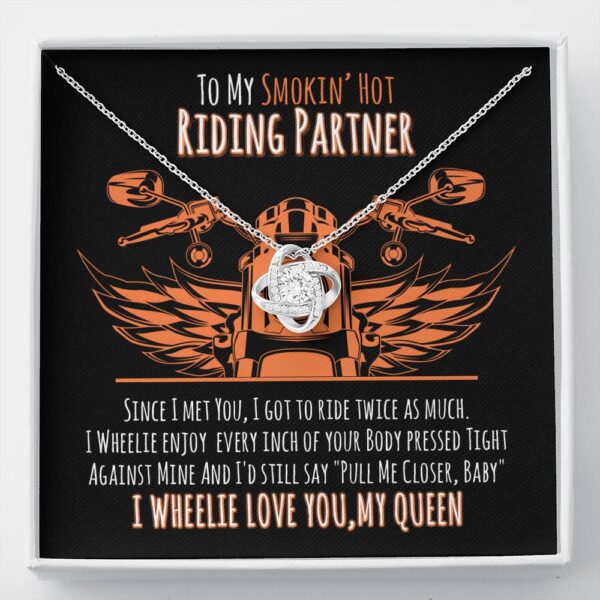 To My Smoking' Hot Riding Partner, 14K White Love Knot Necklace