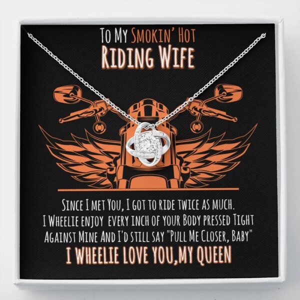 To My Smokin' Hot Riding Wife, 14K White Love Knot Necklace