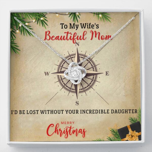 To My Wife'S Beautiful Mom, 14K White Love Knot Necklace
