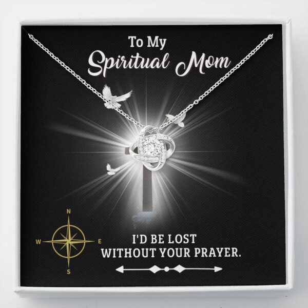 To My Spiritual Mom, 14K White Gold Love Knot Necklace