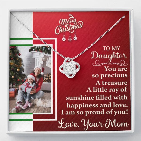 Merry Christmas To My Daughter, 14K White Love Knot Necklace