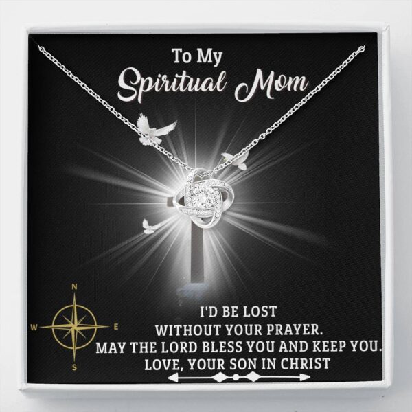 To My Spiritual Mom, 14K White Love Knot Necklace