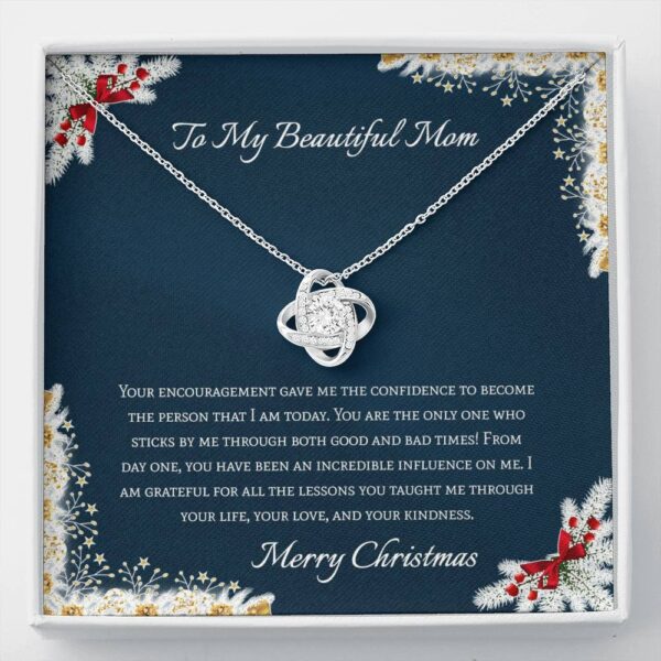 To My Beautiful Mom, 14K White Love Knot Necklace