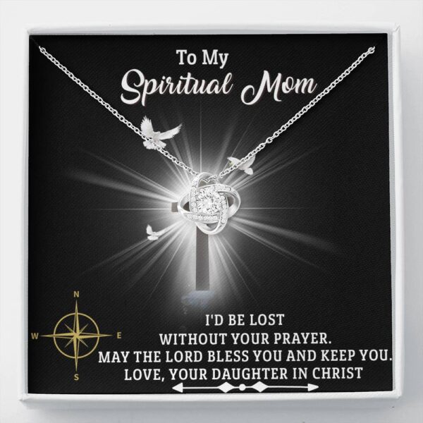To My Spiritual Mom, 14K White Love Knot Necklace