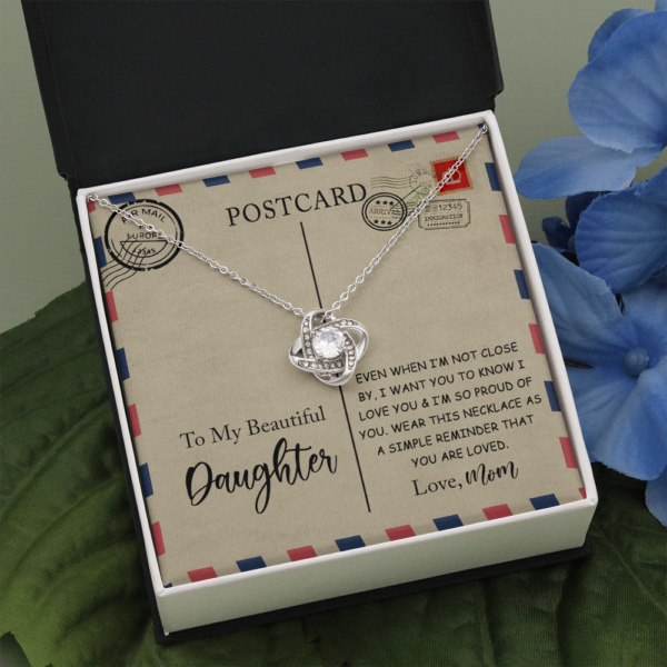 To My Beautiful Daughter, 14K White Love Knot Necklace