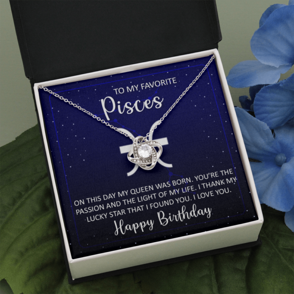 To My Favorite Pisces, 14K White Love Knot Necklace