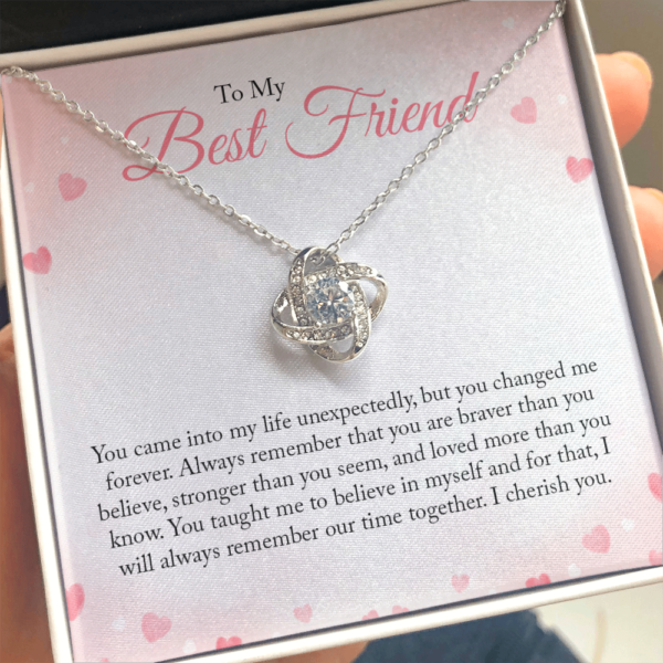 To My Best Friend, 14K White Love Knot Necklace