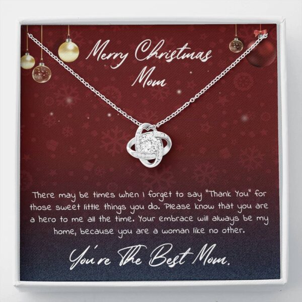 Merry Christmas Mom, 14K White Love Knot Necklace