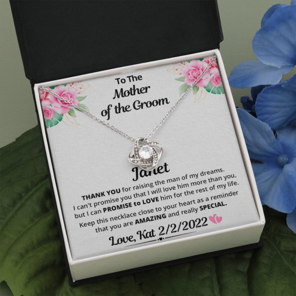 To The Mother Of The Groom, 14K White Love Knot Necklace