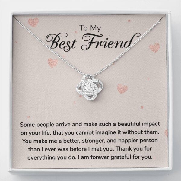 To Best Friend, 14K White Love Knot Necklace