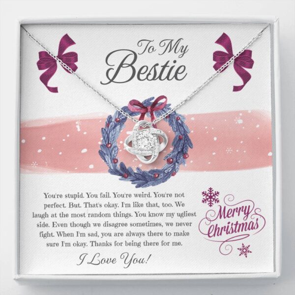 To My Bestie, 14K White Love Knot Necklace