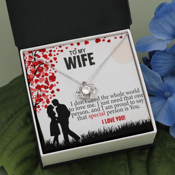To My Wife, 14K White Love Knot Necklace