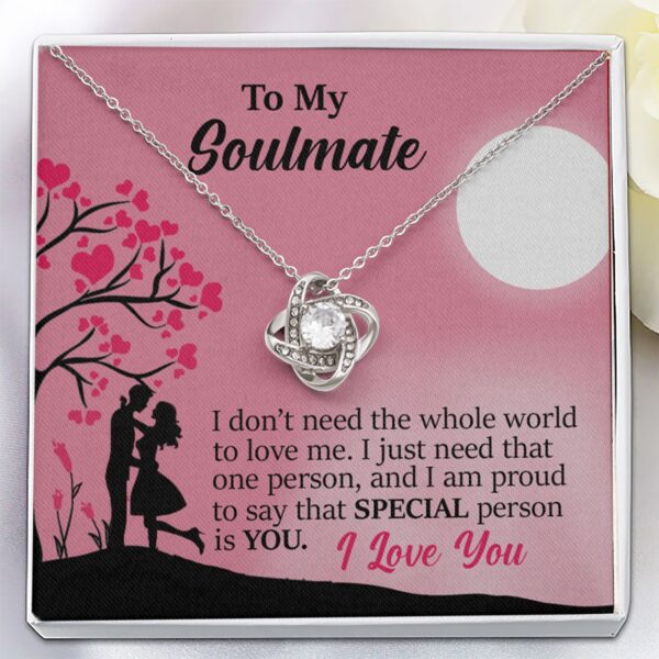 To My Soulmate, 14K White Love Knot Necklace