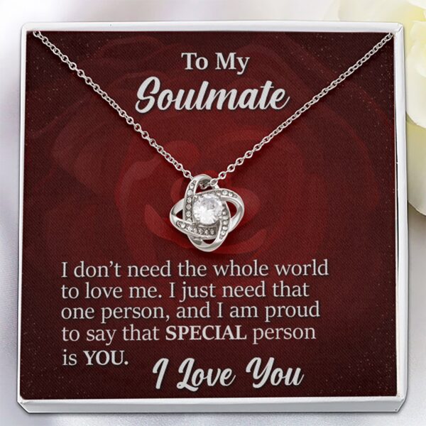 To My Soulmate, 14K White Love Knot Necklace