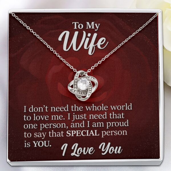 To My Wife, 14K White Love Knot Necklace