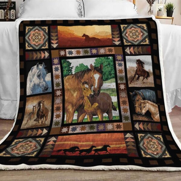 Native American Horse Fleece Blanket Sherpa Blanket