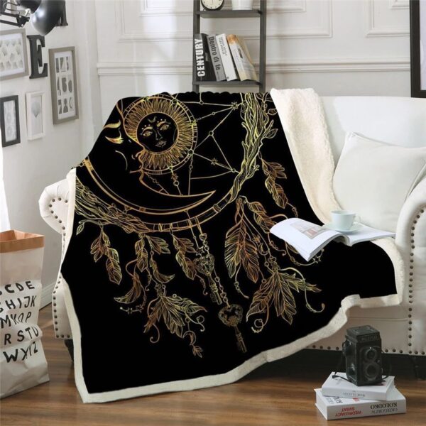Golden Moon And Sun Dreamcatcher Fleece Blanket Sherpa Blanket