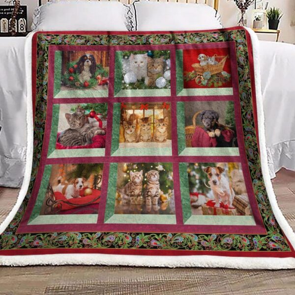 Christmas Pets Cats And Dog Fleece Blanket Sherpa Blanket