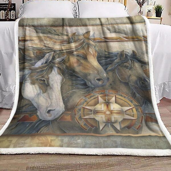 Native Horse Fleece Blanket Sherpa Blanket