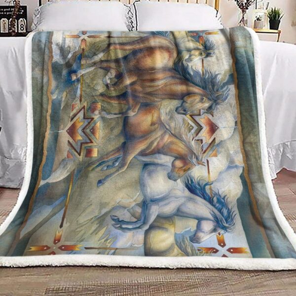 Native Horse Fleece Blanket Sherpa Blanket
