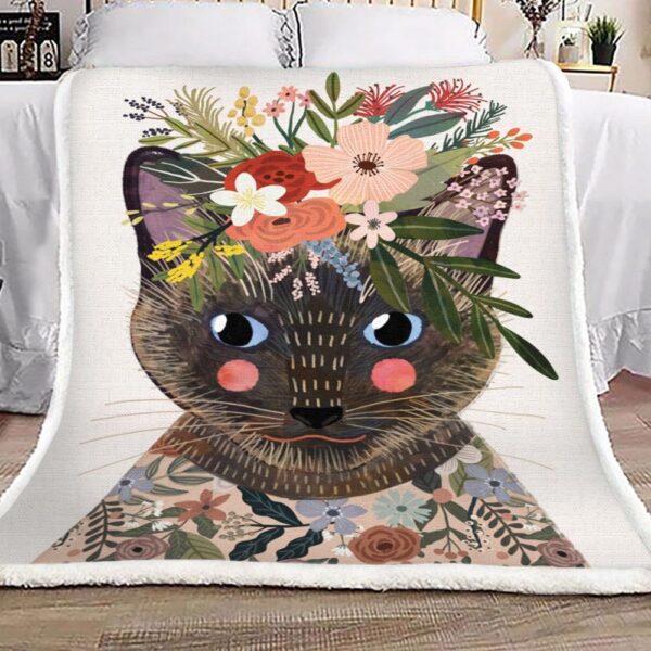 Cat And Flower Fleece Blanket Sherpa Blanket