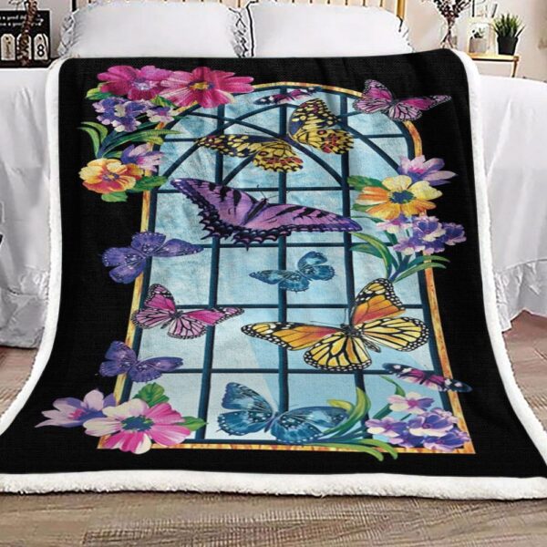 Butterfly Flower Fleece Blanket Sherpa Blanket