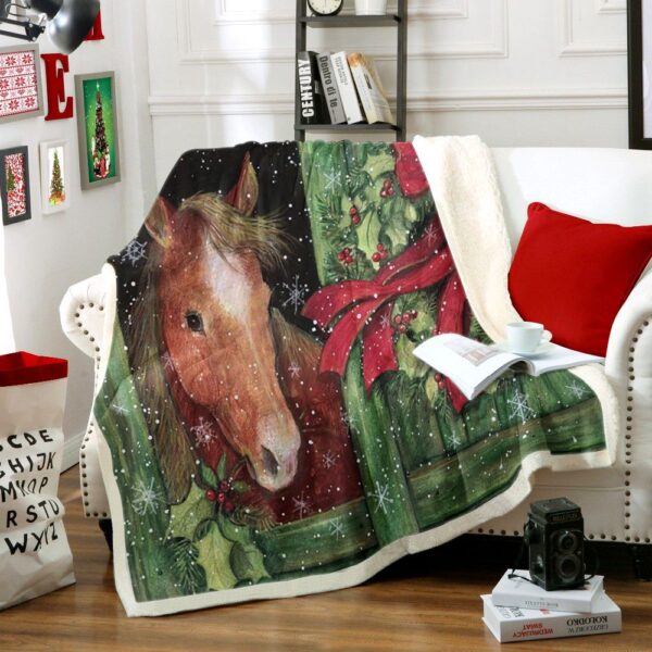 Horse Christmas Fleece Blanket Sherpa Blanket