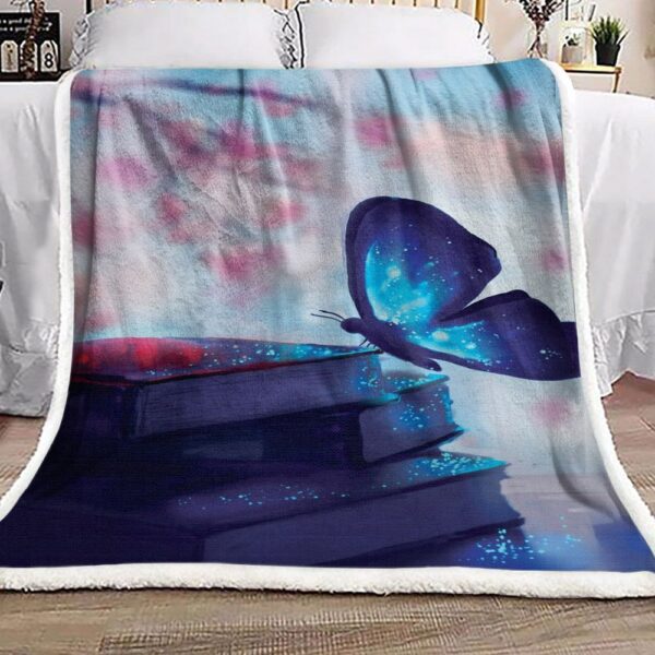 Butterfly And Books Fleece Blanket Sherpa Blanket