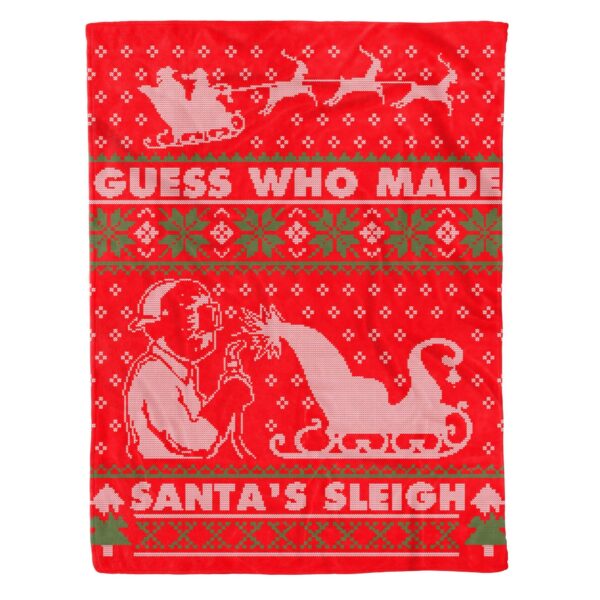 Ugly Christmas Santa Sleigh Welder Fleece Blanket Sherpa Blanket