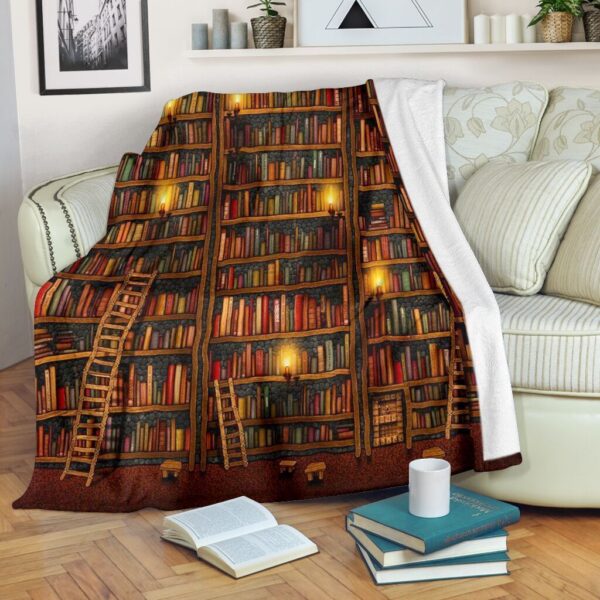Book Lovers Book Shelf With Candle Lights Fleece Blanket Sherpa Blanket