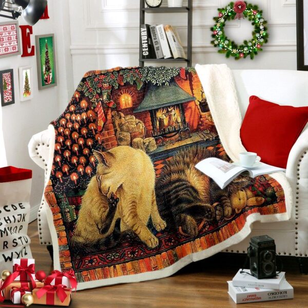 Christmas Cat Fleece Blanket Sherpa Blanket