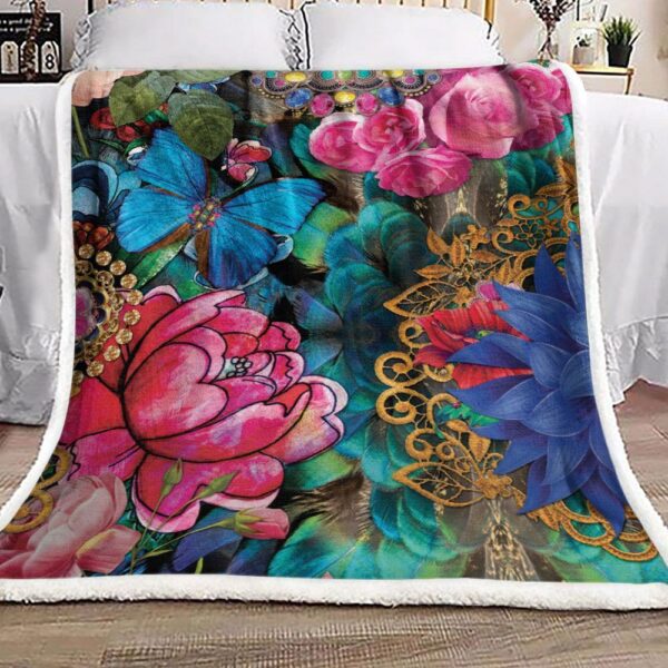 Flower Butterfly Fleece Blanket Sherpa Blanket