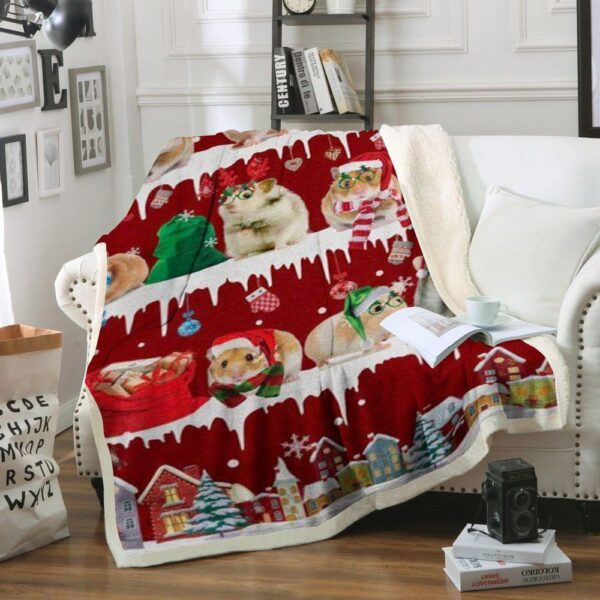 Hamster Snow Christmas Fleece Blanket Sherpa Blanket