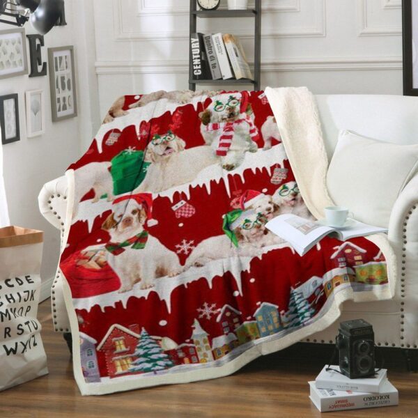 Clumber Spaniel Snow Christmas Fleece Blanket Sherpa Blanket