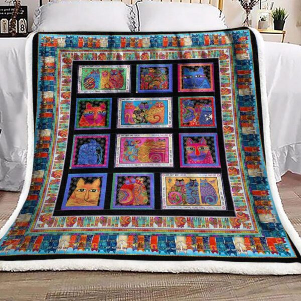 Colorful Cat Fleece Blanket Sherpa Blanket