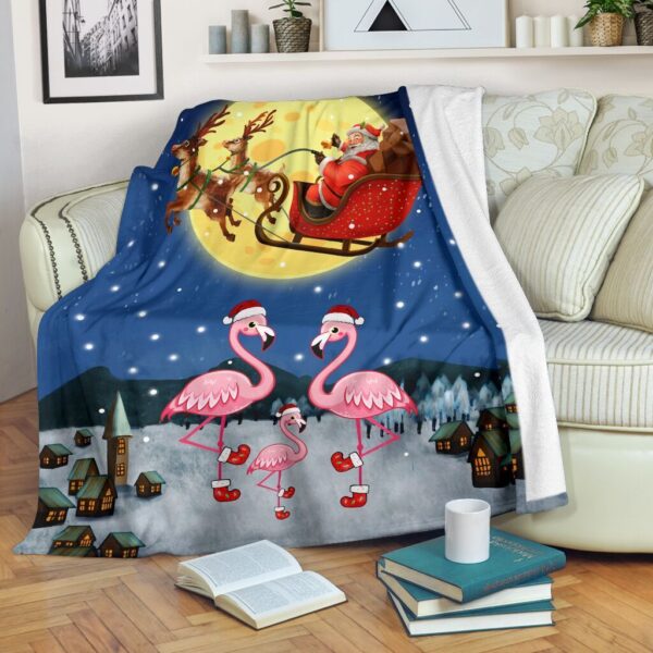 Christmas With Family Flamingo Fleece Blanket Sherpa Blanket