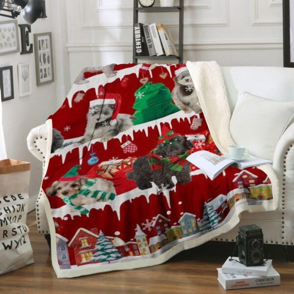Chi Poo Snow Christmas Fleece Blanket Sherpa Blanket