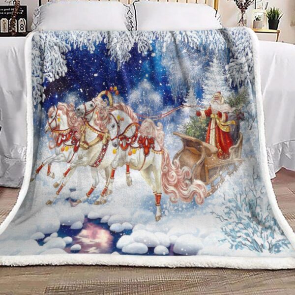 Christmas Santa Claus Horse Fleece Blanket Sherpa Blanket