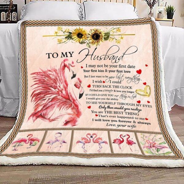 To My Husband Flamingo Fleece Blanket Sherpa Blanket