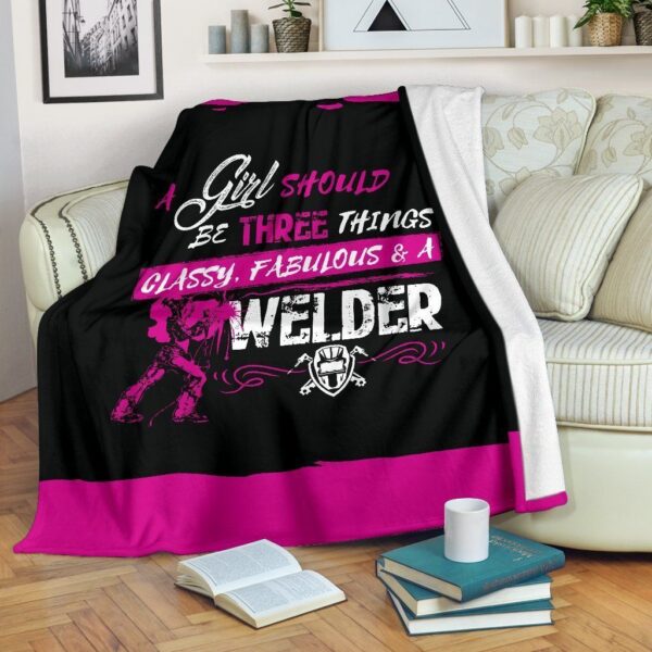 Classy Fabulous Welder Girl Fleece Blanket Sherpa Blanket