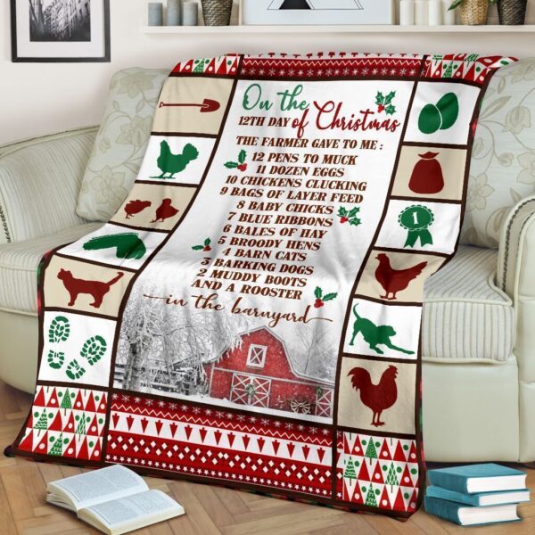 Farm On The12th Day Of Christmas Fleece Blanket Sherpa Blanket