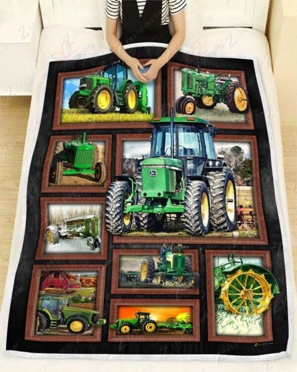 Green Tractor Farm Fleece Blanket Sherpa Blanket