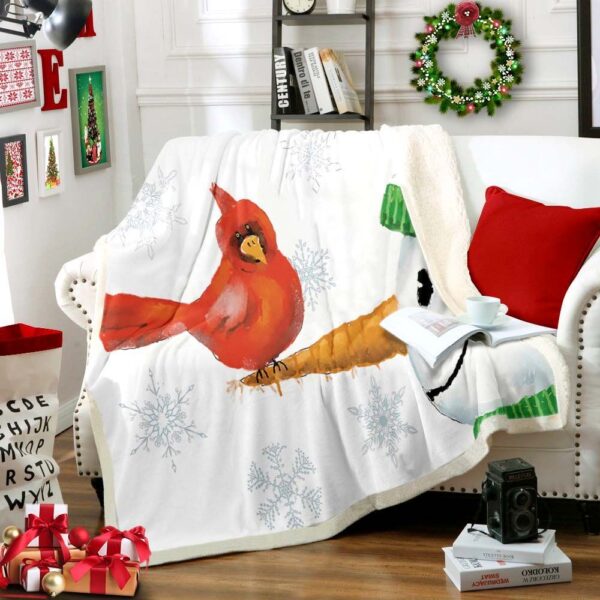 Snowman And Cardinals Fleece Blanket Sherpa Blanket