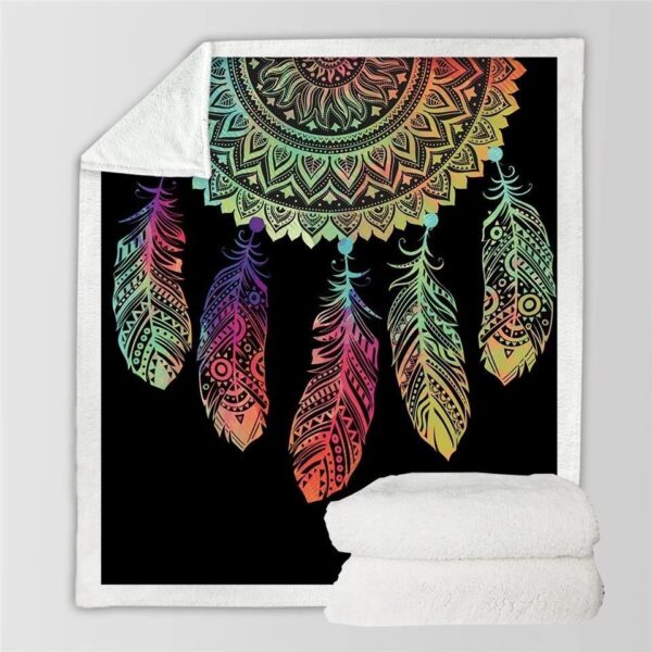 Rainbow Dreamcatcher Fleece Blanket Sherpa Blanket