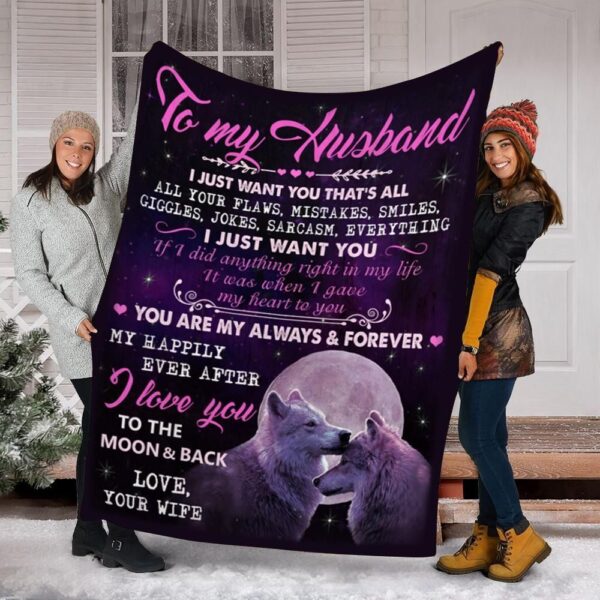 To My Husband Wolf Fleece Blanket Sherpa Blanket